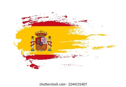 Grunge brush stroke flag of Spain with painted brush splatter effect on solid background