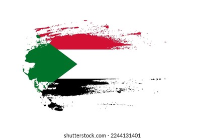 Grunge brush stroke flag of Sudan with painted brush splatter effect on solid background