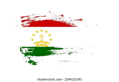 Grunge brush stroke flag of Tajikistan with painted brush splatter effect on solid background