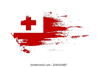 Grunge brush stroke flag of Tonga with painted brush splatter effect on solid background