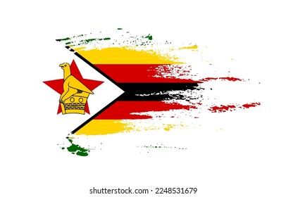 Grunge brush stroke flag of Zimbabwe with painted brush splatter effect on solid background