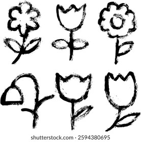 Grunge Brush Stroke Flower Icons	
