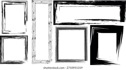 Grunge and brush stroke frames black vector design elements set