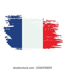 Grunge Brush Stroke France Flag On White Background Vector Design.