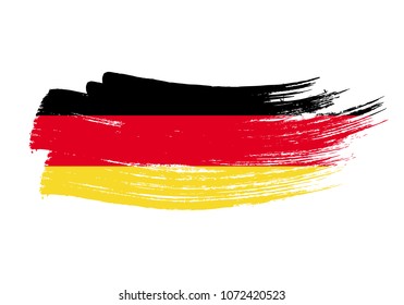 Grunge brush stroke with Germany national flag. Watercolor painting flag of Germany. Symbol, poster, banne of the national flag. Style watercolor drawing. Vector Isolated on white background.