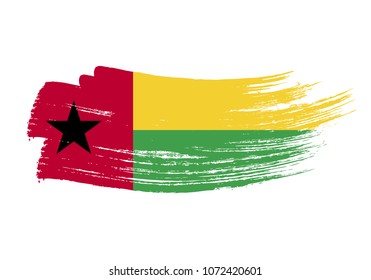 Grunge brush stroke with Guinea Bissau national flag. Watercolor painting flag of Guinea Bissau. Symbol, poster, banne of the national flag. Style watercolor drawing. Vector Isolated on white