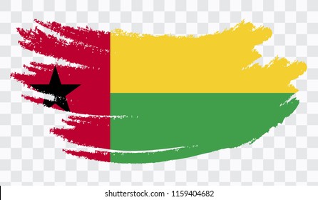 Grunge brush stroke with GUINEA BISSAU national flag. Watercolor painting flag,poster, banner of the national flag. Style watercolor drawing. Vector isolated on transparent background.