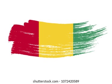 Grunge brush stroke with Guinea national flag. Watercolor painting flag of Guinea. Symbol, poster, banne of the national flag. Style watercolor drawing. Vector Isolated on white background.