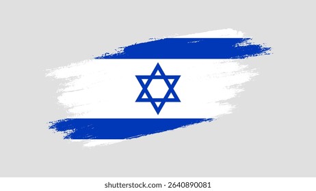 Grunge brush stroke illustration of Israel flag with blue Star of David and bold stripes