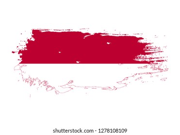 Grunge brush stroke with Indonesia national flag. Watercolor painting flag. Symbol, poster, banner. Vector Isolated on white background.