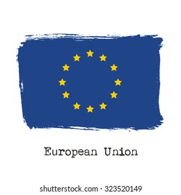 Grunge brush stroke ink of European Union flag. Vector illustration