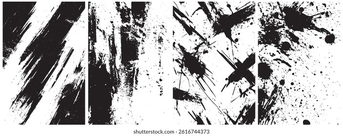 Grunge Brush Stroke and Ink Splatter Texture Set, Abstract Paint Smears and Chaotic Splash Overlays for Urban Art Design