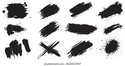 Grunge Brush Stroke and Ink Splatter Set, Abstract Vector Paint Smears and Textures Collection
