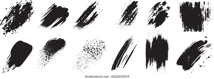 Grunge Brush Stroke and Ink Splatter Texture Pack, Abstract Paint Element Set