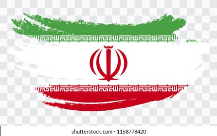 Grunge brush stroke with IRAN national flag. Watercolor painting flag,poster, banner of the national flag. Style watercolor drawing. Vector isolated on transparent background.