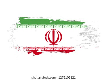 Grunge brush stroke with Iran national flag. Watercolor painting flag. Symbol, poster, banner. Vector Isolated on white background.