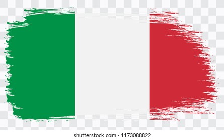 Grunge brush stroke with ITALY national flag. Watercolor painting flag,poster, banner of the national flag. Style watercolor drawing. Vector isolated on transparent background