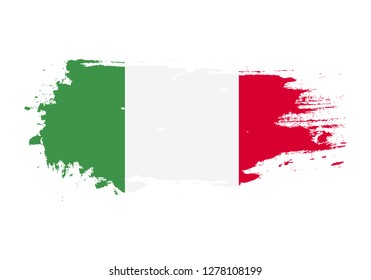 Grunge brush stroke with italy national flag. Watercolor painting flag. Symbol, poster, banner. Vector Isolated on white background.