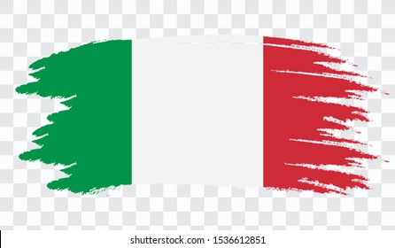 Grunge brush stroke with ITALY national flag. Watercolor painting flag,poster, banner of the national flag. Style watercolor drawing. Vector isolated on transparent background.