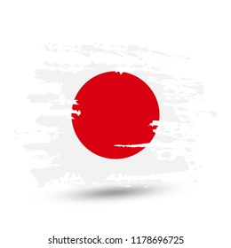 Grunge brush stroke with Japan national flag. Style watercolor drawing. Vector isolated on white background.