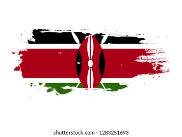 Grunge brush stroke with Kenya national flag. Watercolor painting flag. Symbol, poster, banner. Vector Isolated on white background.