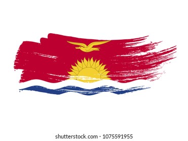 Grunge brush stroke with Kiribati national flag. Watercolor painting flag of Kiribati. Symbol, poster, banne of the national flag. Style watercolor drawing. Vector Isolated on white background.