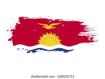 Grunge brush stroke with Kiribati national flag. Watercolor painting flag. Symbol, poster, banner. Vector Isolated on white background.