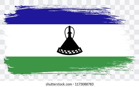 Grunge brush stroke with LESOTHO national flag. Watercolor painting flag,poster, banner of the national flag. Style watercolor drawing. Vector isolated on transparent background
