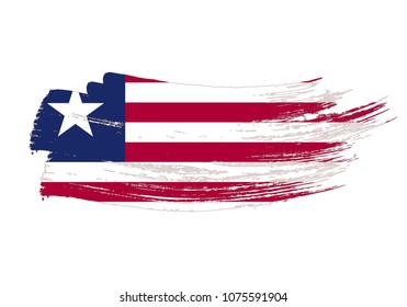 Grunge brush stroke with Liberia national flag. Watercolor painting flag of Liberia. Symbol, poster, banne of the national flag. Style watercolor drawing. Vector Isolated on white background.