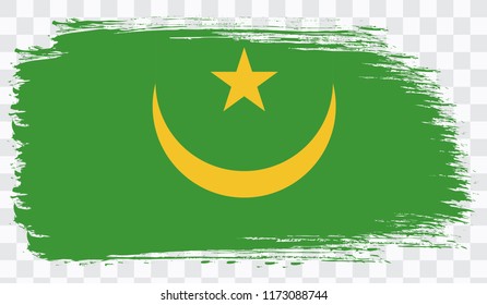 Grunge brush stroke with MAURITANIA national flag. Watercolor painting flag,poster, banner of the national flag. Style watercolor drawing. Vector isolated on transparent background
