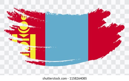 Grunge brush stroke with MONGOLIA national flag. Watercolor painting flag,poster, banner of the national flag. Style watercolor drawing. Vector isolated on transparent background.