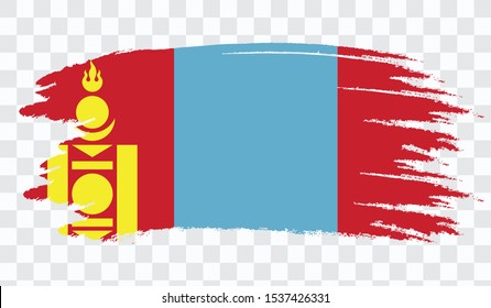 Grunge brush stroke with MONGOLIA national flag. Watercolor painting flag,poster, banner of the national flag. Style watercolor drawing. Vector isolated on transparent background.