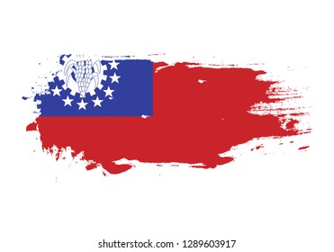 Grunge brush stroke with myanmar national flag. Watercolor painting flag. Symbol, poster, banner. Vector Isolated on white background.