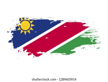 Grunge brush stroke with Namibia national flag. Watercolor painting flag. Symbol, poster, banner. Vector Isolated on white background.