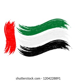 Grunge Brush Stroke With National Flag Of United Arab Emirates Isolated On A White Background. Vector Illustration. Flag In Grungy Style. Use For Brochures, Printed Materials, Logos, Independence Day svg