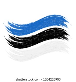 Grunge Brush Stroke With National Flag Of Estonia Isolated On A White Background. Vector Illustration. Flag In Grungy Style. Use For Brochures, Printed Materials, Logos, Independence Day