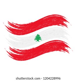 Grunge Brush Stroke With National Flag Of Lebanon Isolated On A White Background. Vector Illustration. Flag In Grungy Style. Use For Brochures, Printed Materials, Logos, Independence Day