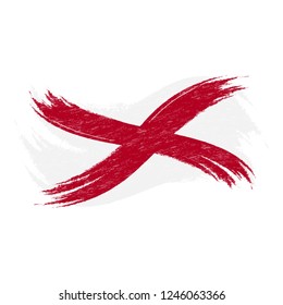 Grunge Brush Stroke With National Flag Of Alabama Isolated On A White Background. Vector Illustration. Flag In Grungy Style. Use For Brochures, Printed Materials, Logos, Independence Day