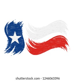 Grunge Brush Stroke With National Flag Of Texas Isolated On A White Background. Vector Illustration. Flag In Grungy Style. Use For Brochures, Printed Materials, Logos, Independence Day
