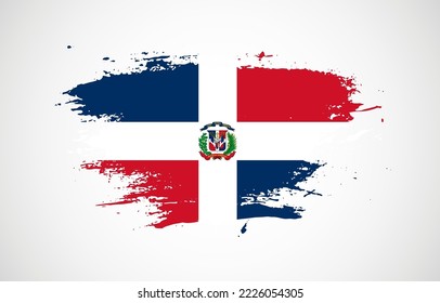 Grunge brush stroke with the national flag of Dominican Republic on a white isolated background