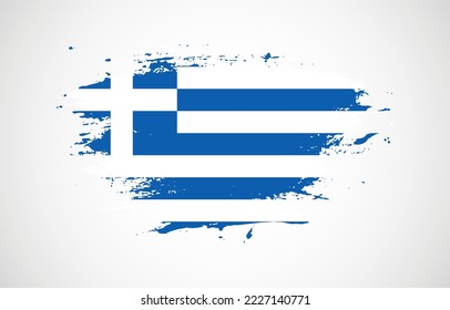 Grunge brush stroke with the national flag of Greece on a white isolated background