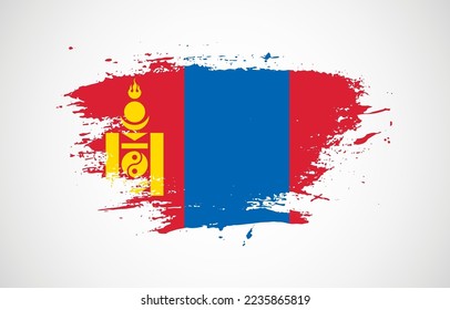 Grunge brush stroke with the national flag of Mongolia on a white isolated background