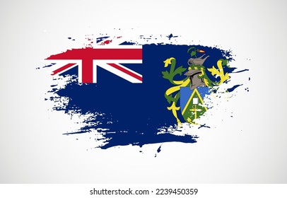 Grunge brush stroke with the national flag of Pitcairn Islands on a white isolated background