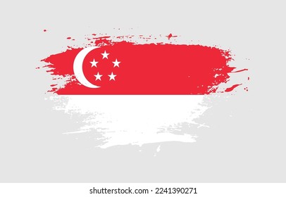 Grunge brush stroke with the national flag of Singapore on a white isolated background