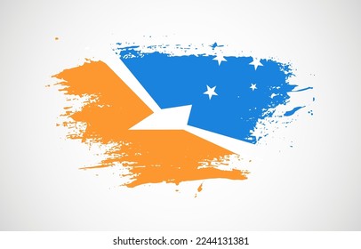 Grunge brush stroke with the national flag of Tierra del Fuego Province, Argentina on a white isolated background