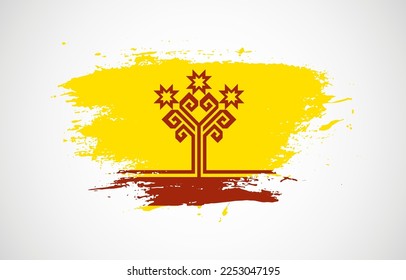 Grunge brush stroke with the national flag of Chuvashia on a white isolated background