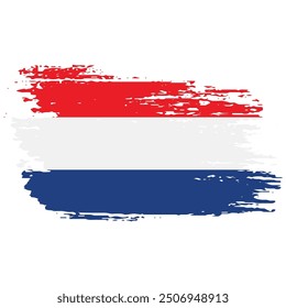 Grunge Brush Stroke Netherlands Flag On White Background Vector Design.