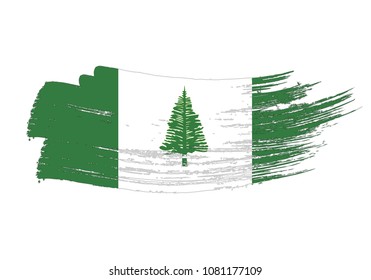 Grunge brush stroke with Norfolk Island national flag. Watercolor painting flag of Norfolk Island. Symbol, poster, banne of the national flag. Style watercolor drawing. Vector Isolated on white