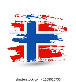 Grunge brush stroke with Norway national flag. Style watercolor drawing. Vector isolated on white background.