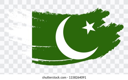 Grunge brush stroke with PAKISTAN national flag. Watercolor painting flag,poster, banner of the national flag. Style watercolor drawing. Vector isolated on transparent background.